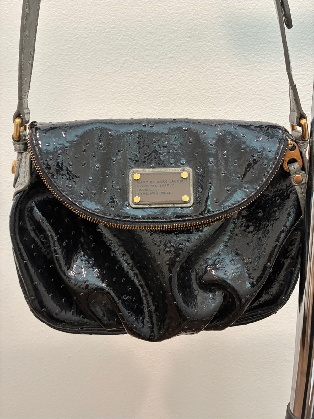 Marc Jacobs Classic Q Jellybird Natasha Black Ostrich Crossbody Bag
